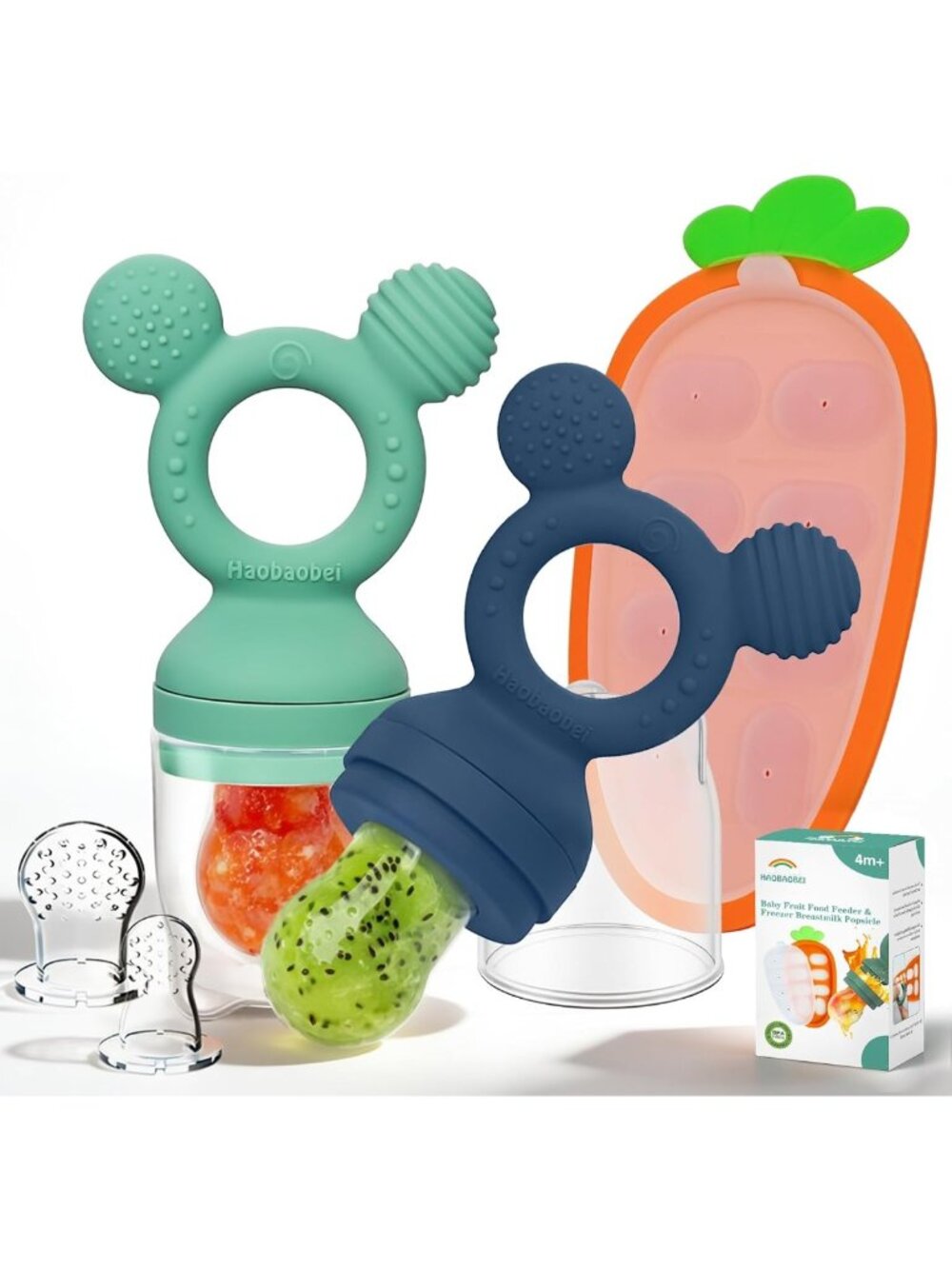 Baby Fruit Feeder Set with Freezer Tray & Silicone Pouches, Teething Relief 4
